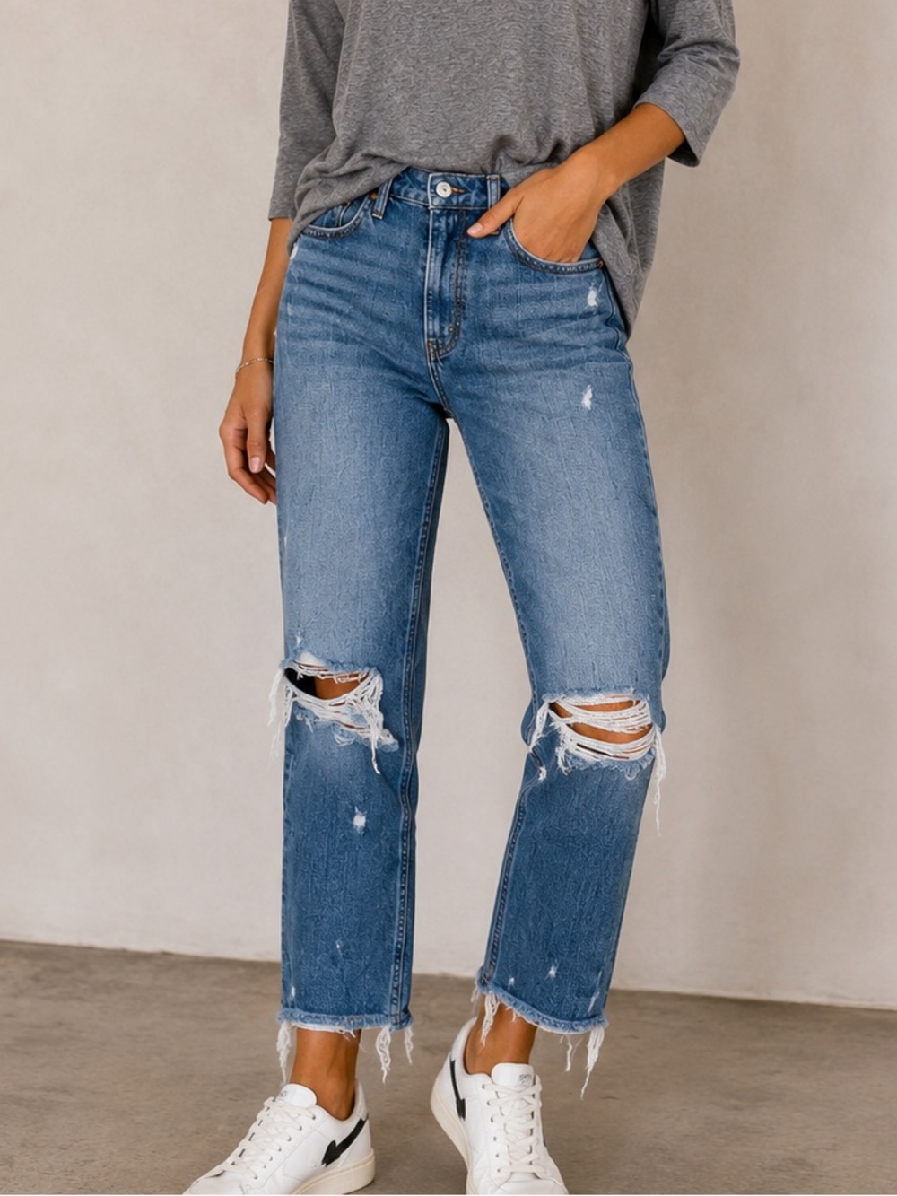 Abercrombie Curve Love High Rise Distressed Mom Jeans 2 Long